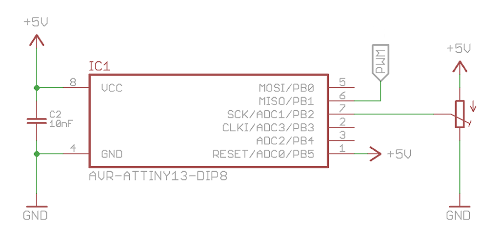 ATTiny13 ADC and PWM circuit